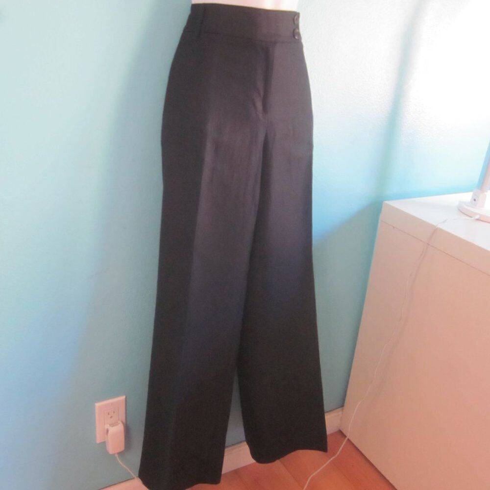 Liz Claiborne Audra Fit Womens Size 8 Navy Blue Straight Leg Work Linen Trousers